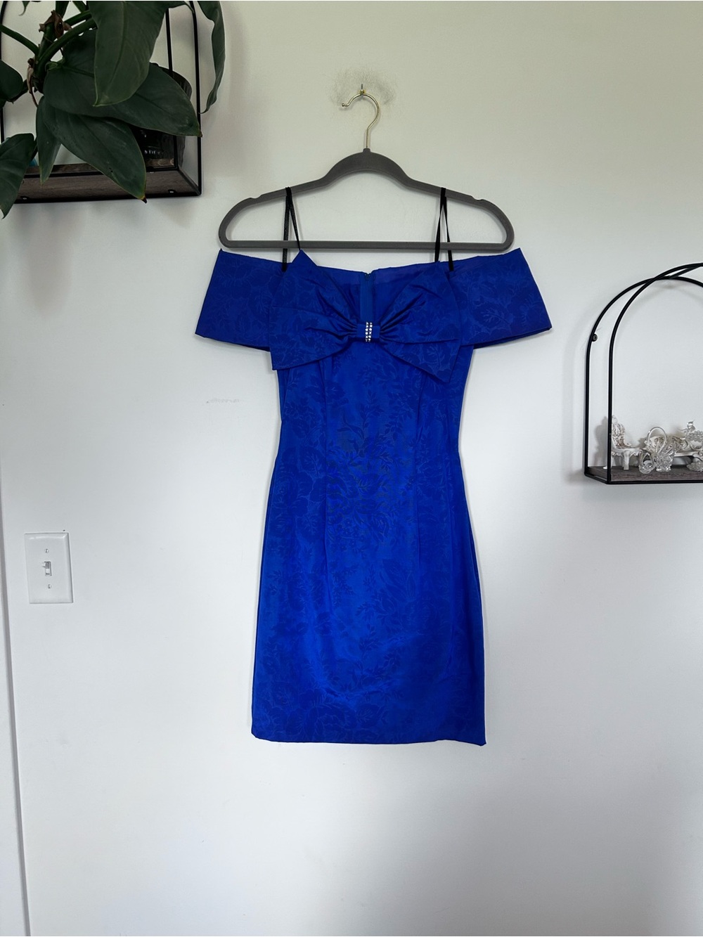 Vintage Jessica McClintock Gunne Sax Blue Off‎ Shoulder Mini Dress Size 3/4